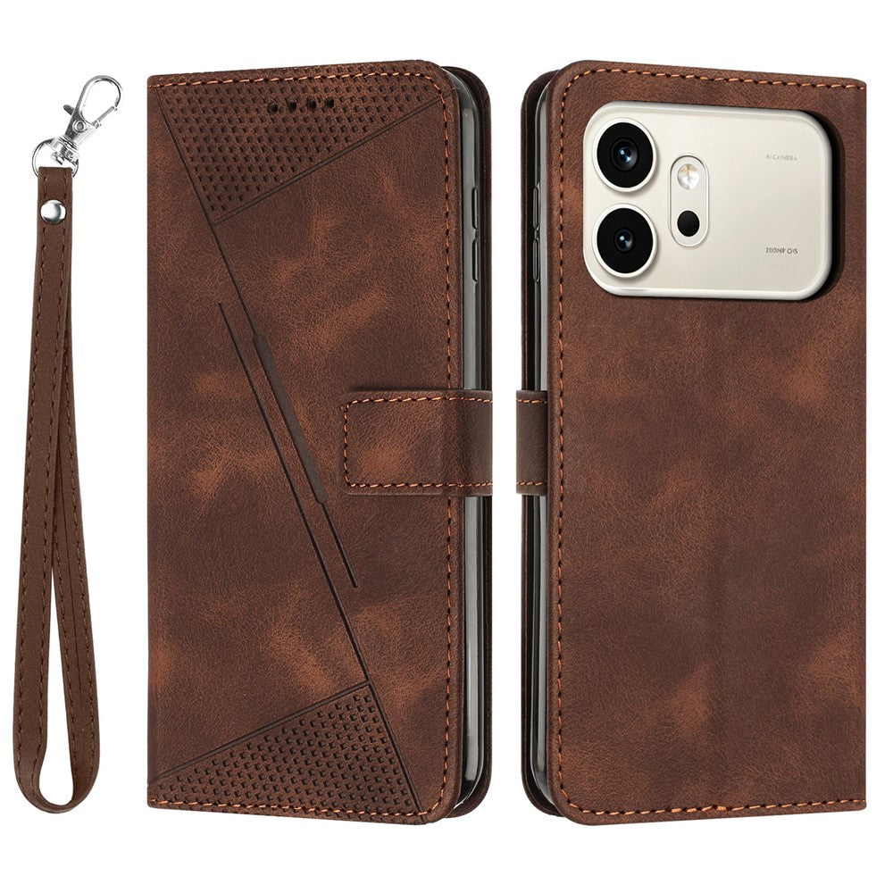 For Honor 600 5G  /  600 Pro 5G Leather Case Imprinted Triangle Phone Cover with Hand Strap