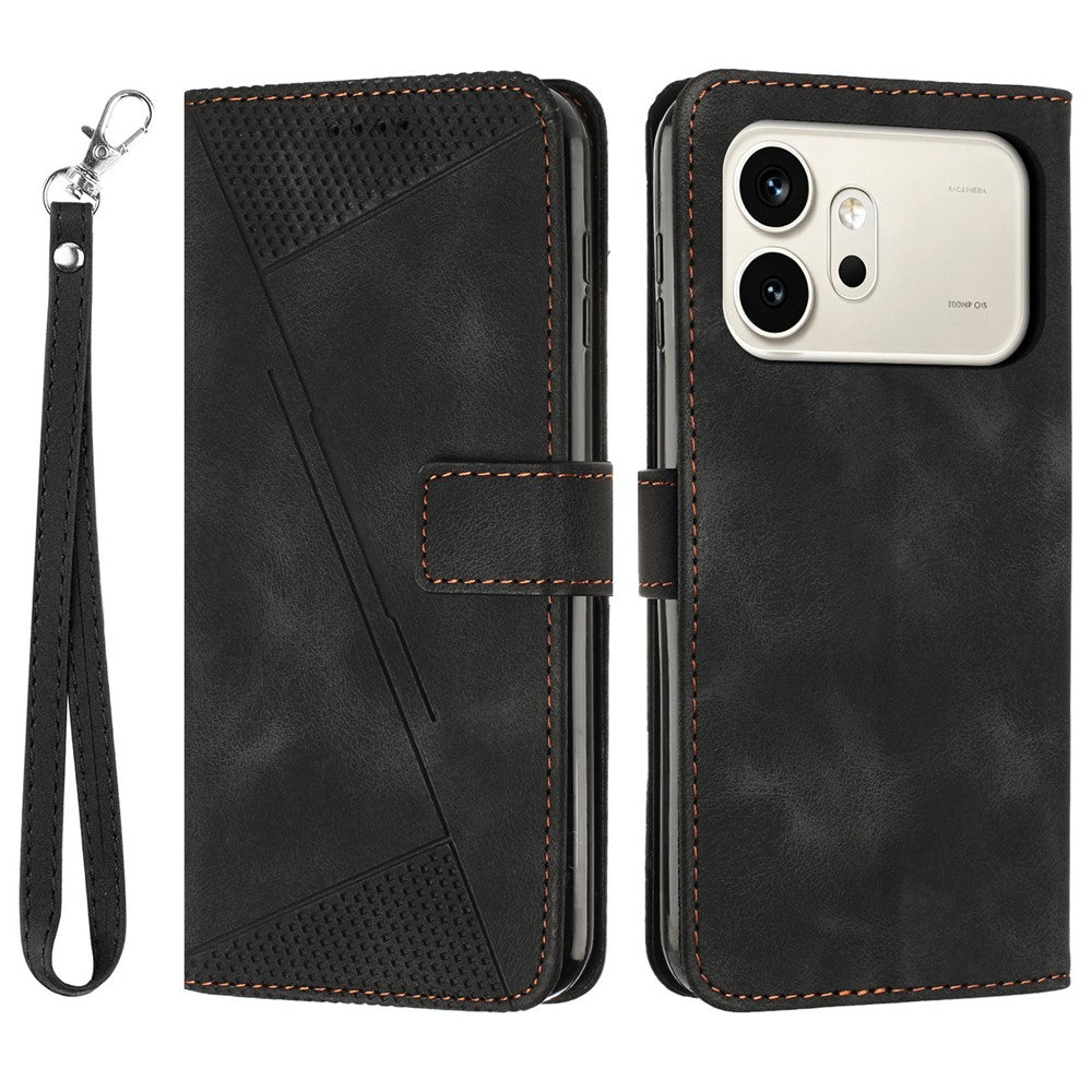 For Honor 600 5G  /  600 Pro 5G Leather Case Imprinted Triangle Phone Cover with Hand Strap