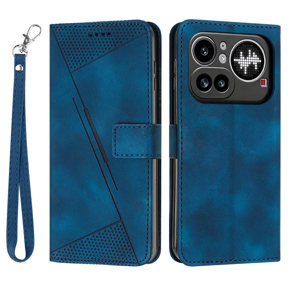 For Nothing Phone (4a) Pro Leather Case Imprinted Triangle Phone Cover with Hand Strap