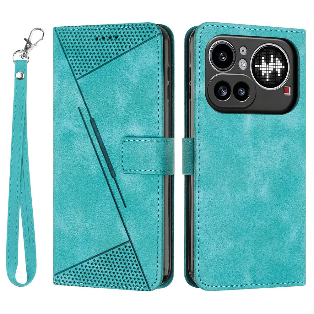 For Nothing Phone (4a) Pro Leather Case Imprinted Triangle Phone Cover with Hand Strap