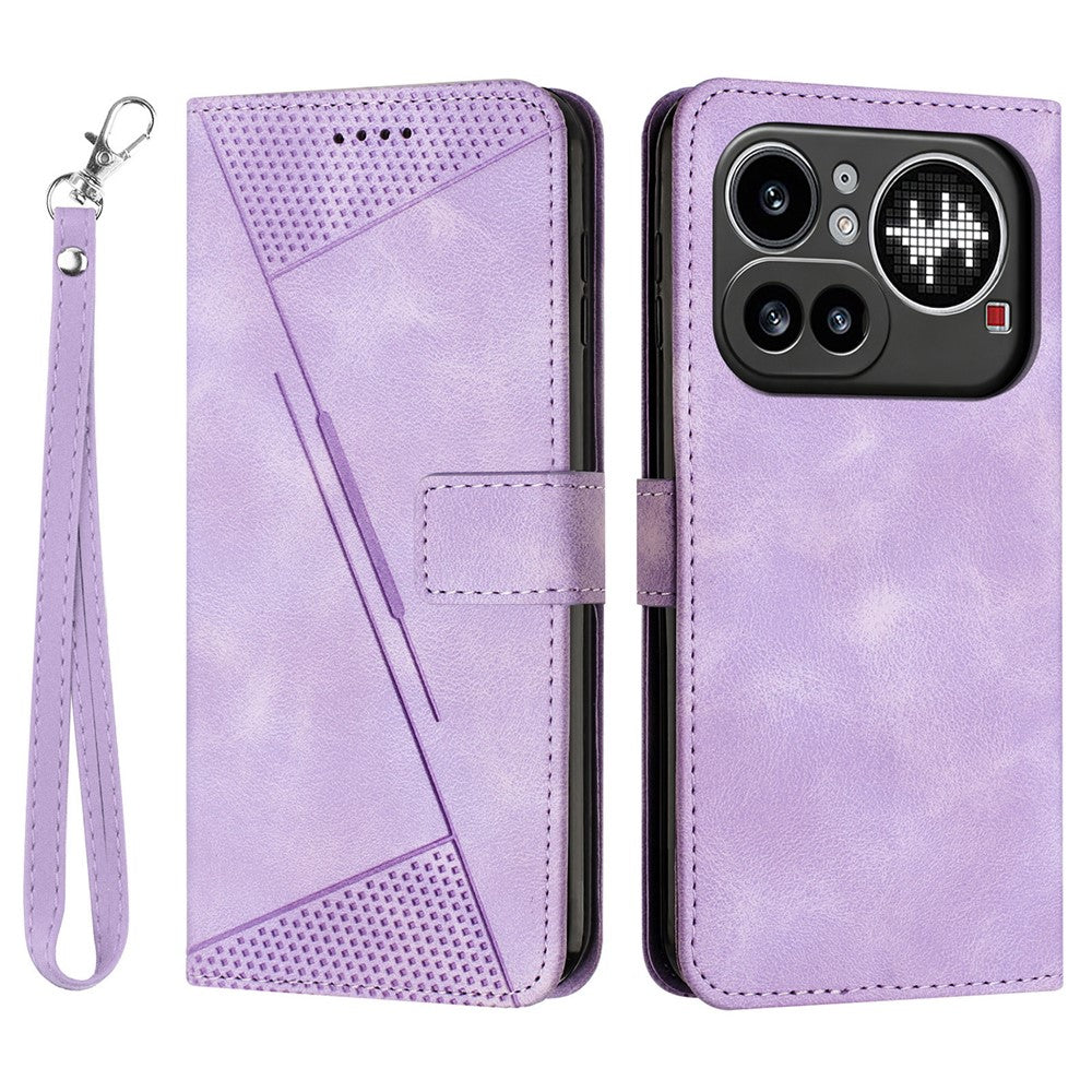 For Nothing Phone (4a) Pro Leather Case Imprinted Triangle Phone Cover with Hand Strap