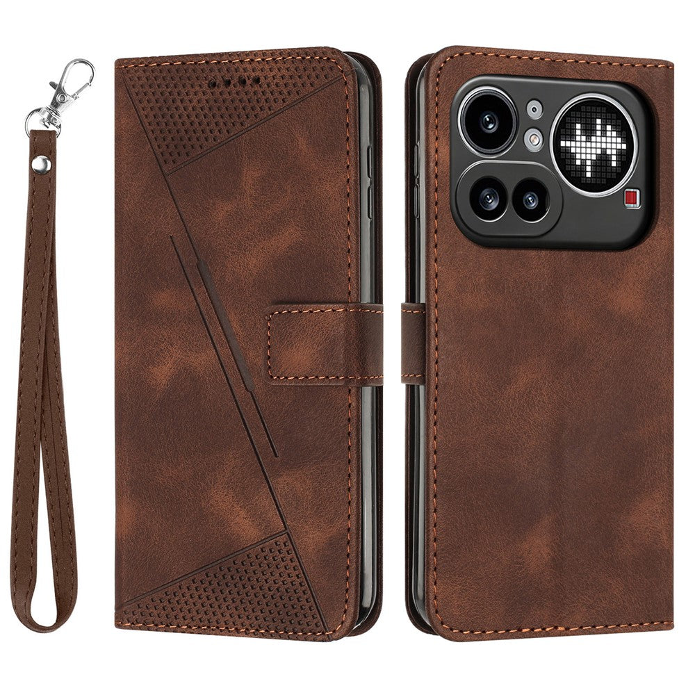 For Nothing Phone (4a) Pro Leather Case Imprinted Triangle Phone Cover with Hand Strap