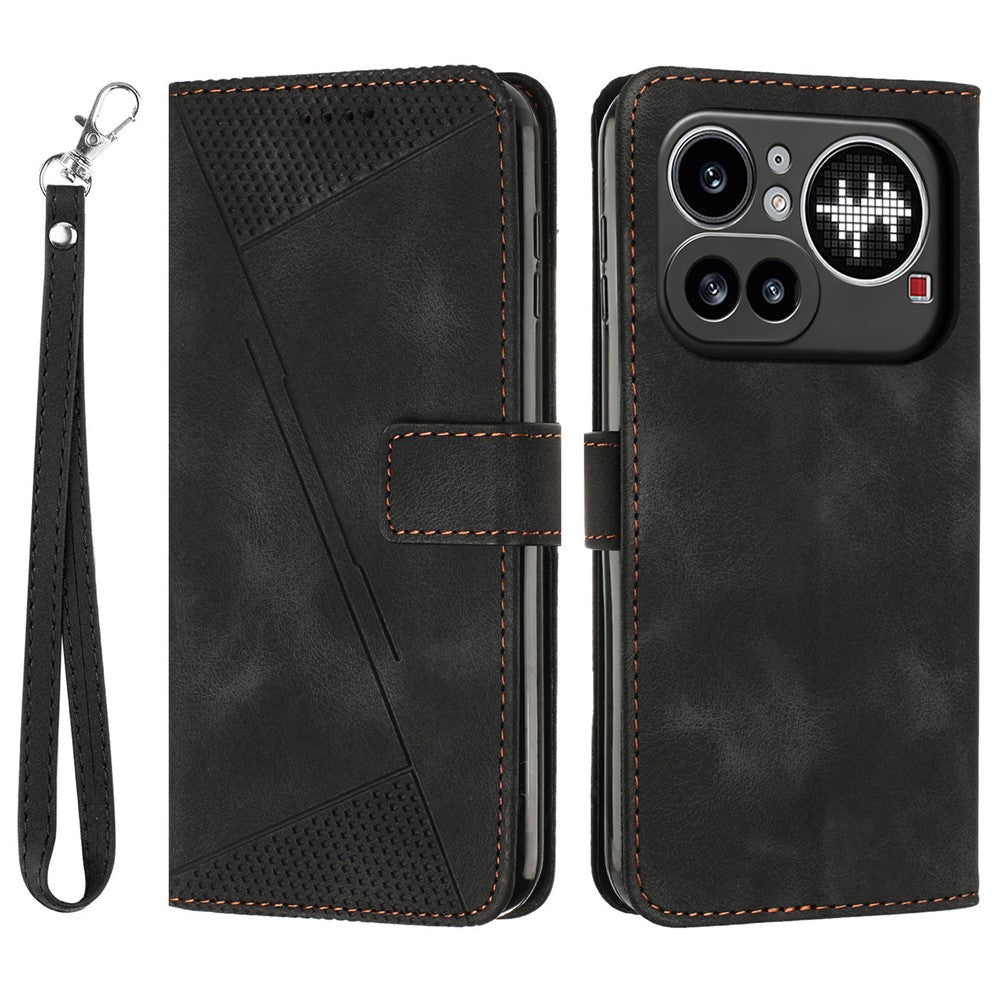 For Nothing Phone (4a) Pro Leather Case Imprinted Triangle Phone Cover with Hand Strap