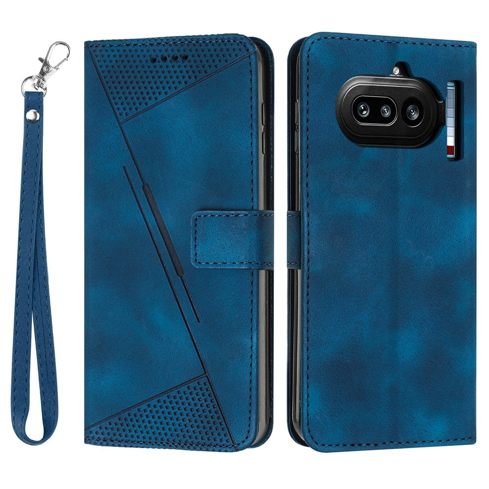 For Nothing Phone (4a) Leather Case Imprinted Triangle Phone Cover with Hand Strap