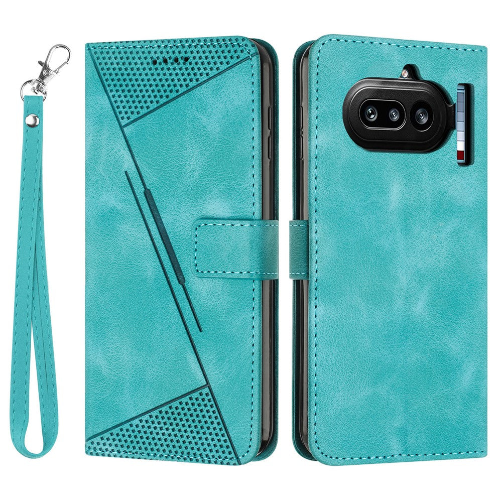 For Nothing Phone (4a) Leather Case Imprinted Triangle Phone Cover with Hand Strap