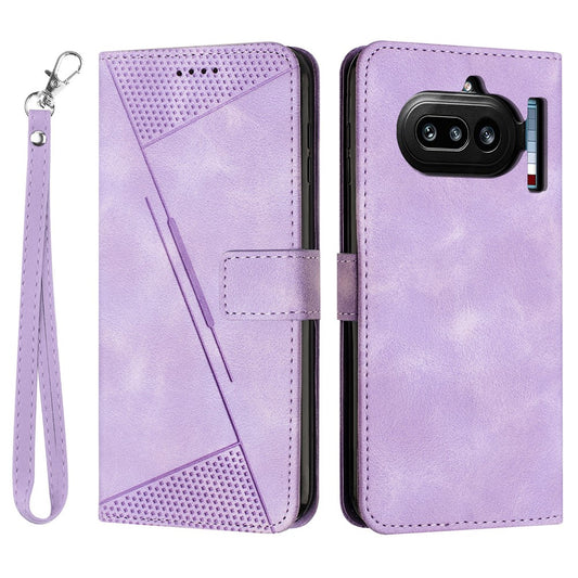 For Nothing Phone (4a) Leather Case Imprinted Triangle Phone Cover with Hand Strap