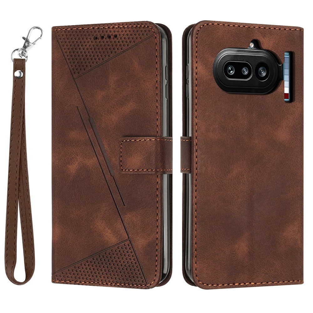 For Nothing Phone (4a) Leather Case Imprinted Triangle Phone Cover with Hand Strap