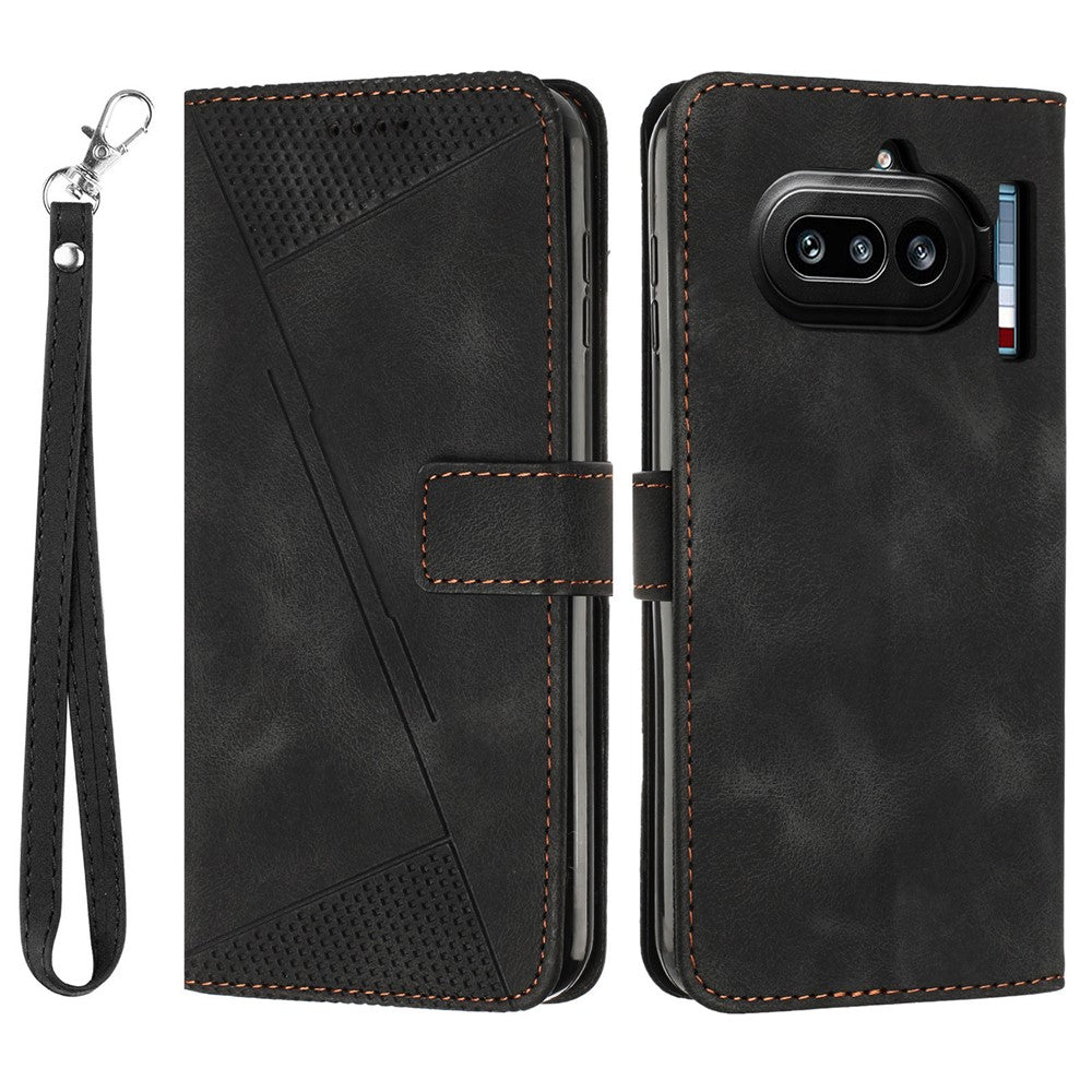 For Nothing Phone (4a) Leather Case Imprinted Triangle Phone Cover with Hand Strap