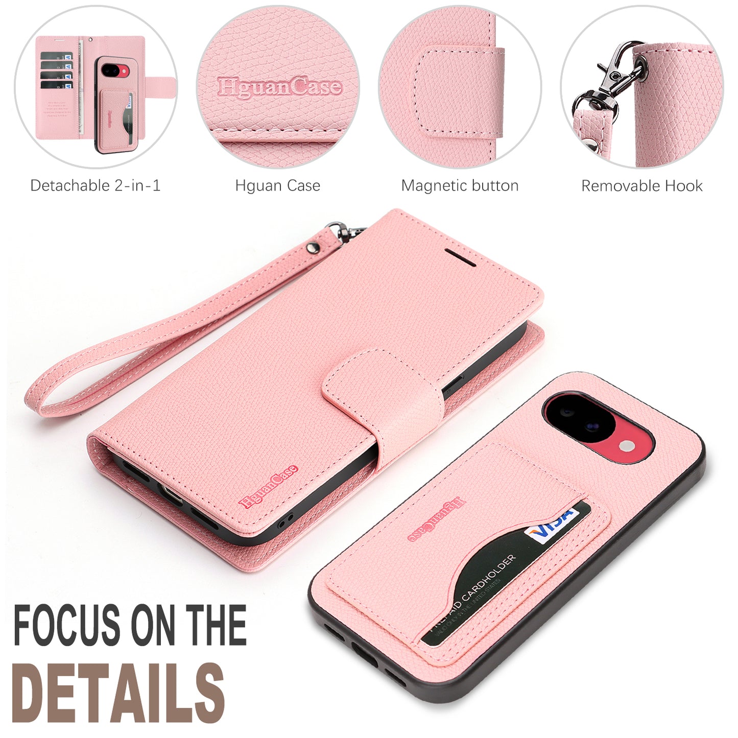 For Google Pixel 10a HGUANCASE Case Wallet Stand Detachable Vintage Leather Phone Cover with Wrist Strap