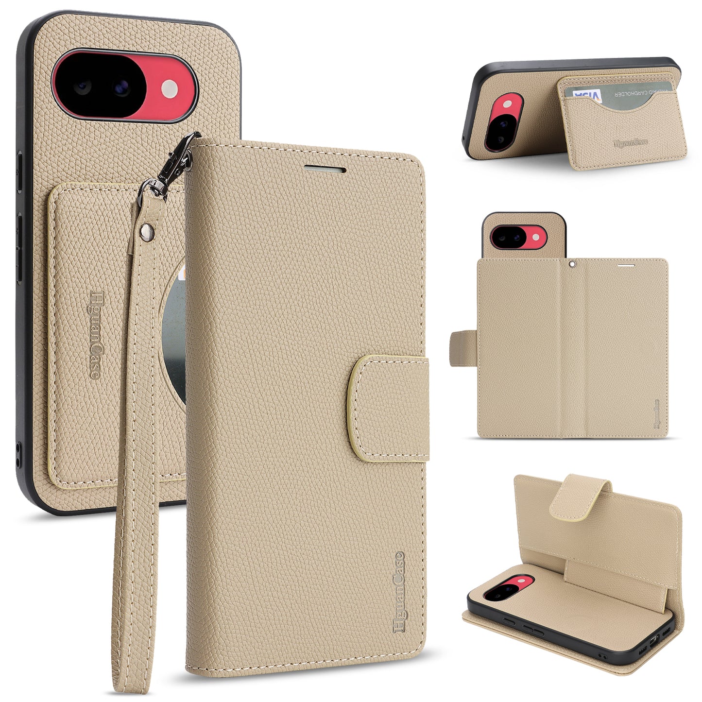 For Google Pixel 10a HGUANCASE Case Wallet Stand Detachable Vintage Leather Phone Cover with Wrist Strap