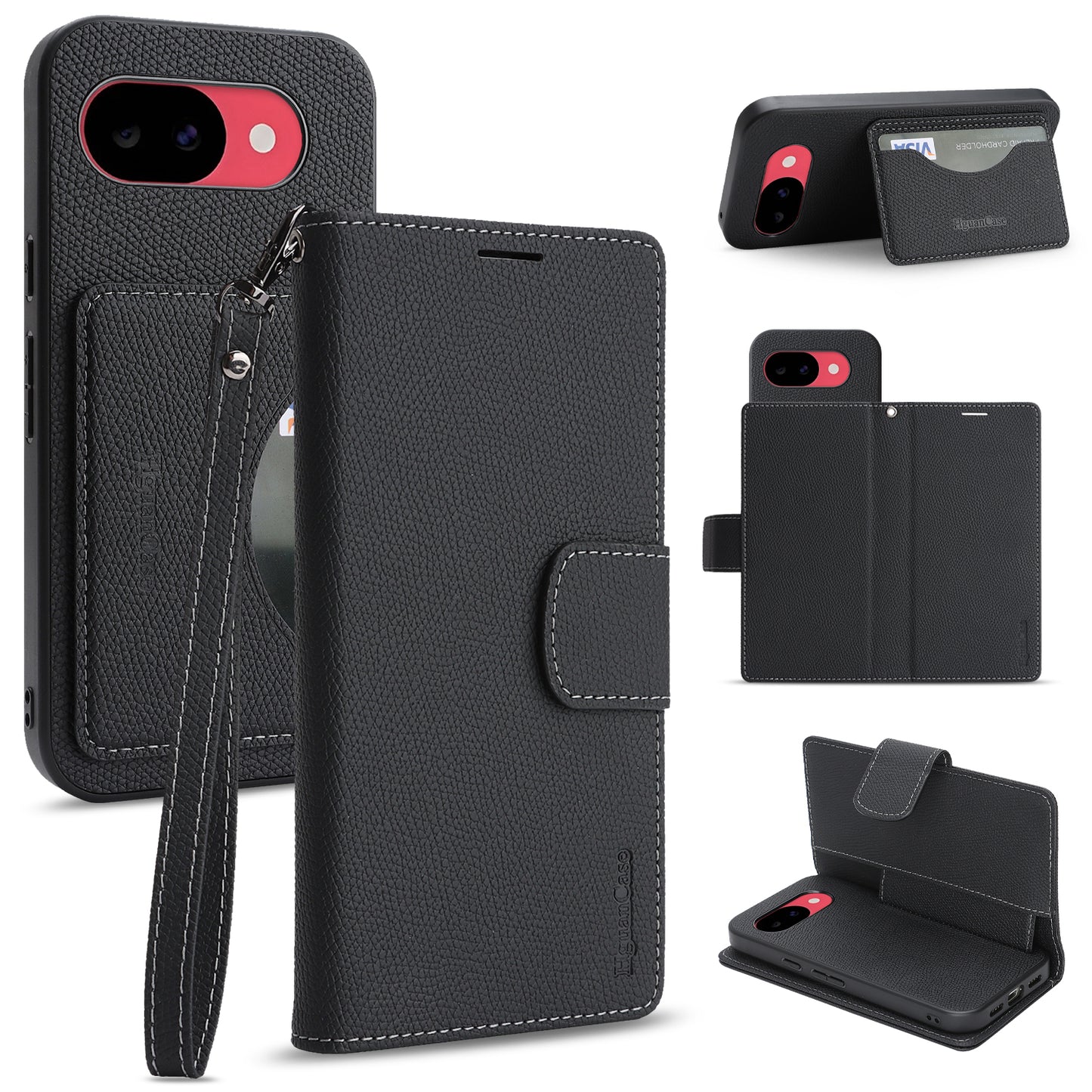 For Google Pixel 10a HGUANCASE Case Wallet Stand Detachable Vintage Leather Phone Cover with Wrist Strap