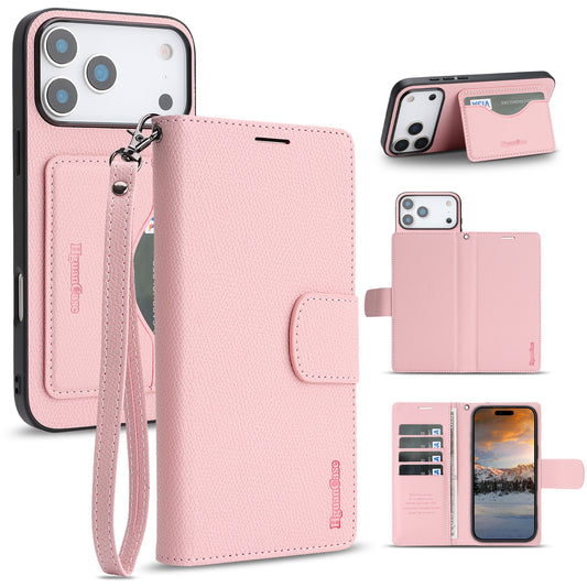 For iPhone 18 Pro / 17 Pro HGUANCASE Case Wallet Stand Detachable Vintage Leather Phone Cover with Wrist Strap