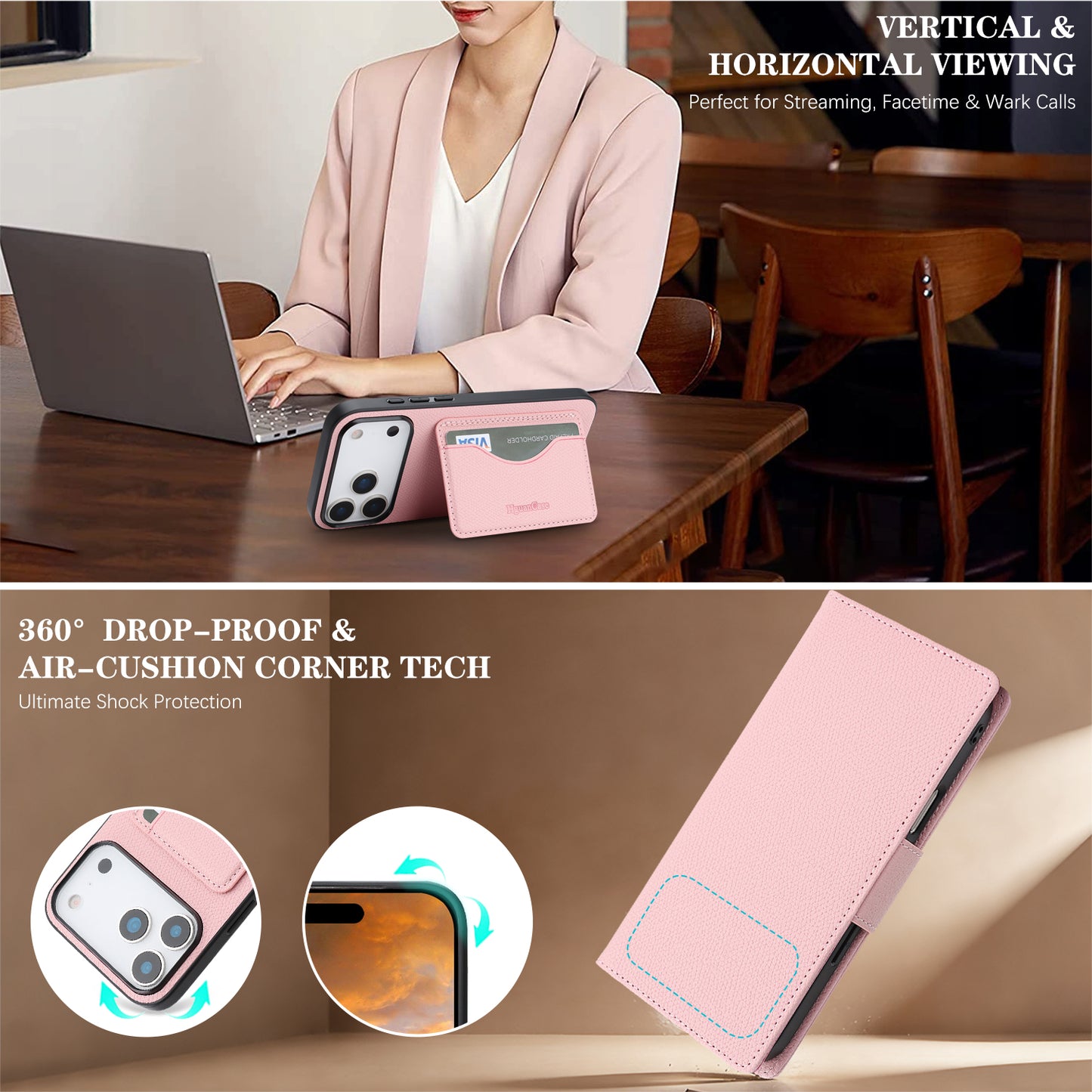 For iPhone 18 Pro / 17 Pro HGUANCASE Case Wallet Stand Detachable Vintage Leather Phone Cover with Wrist Strap