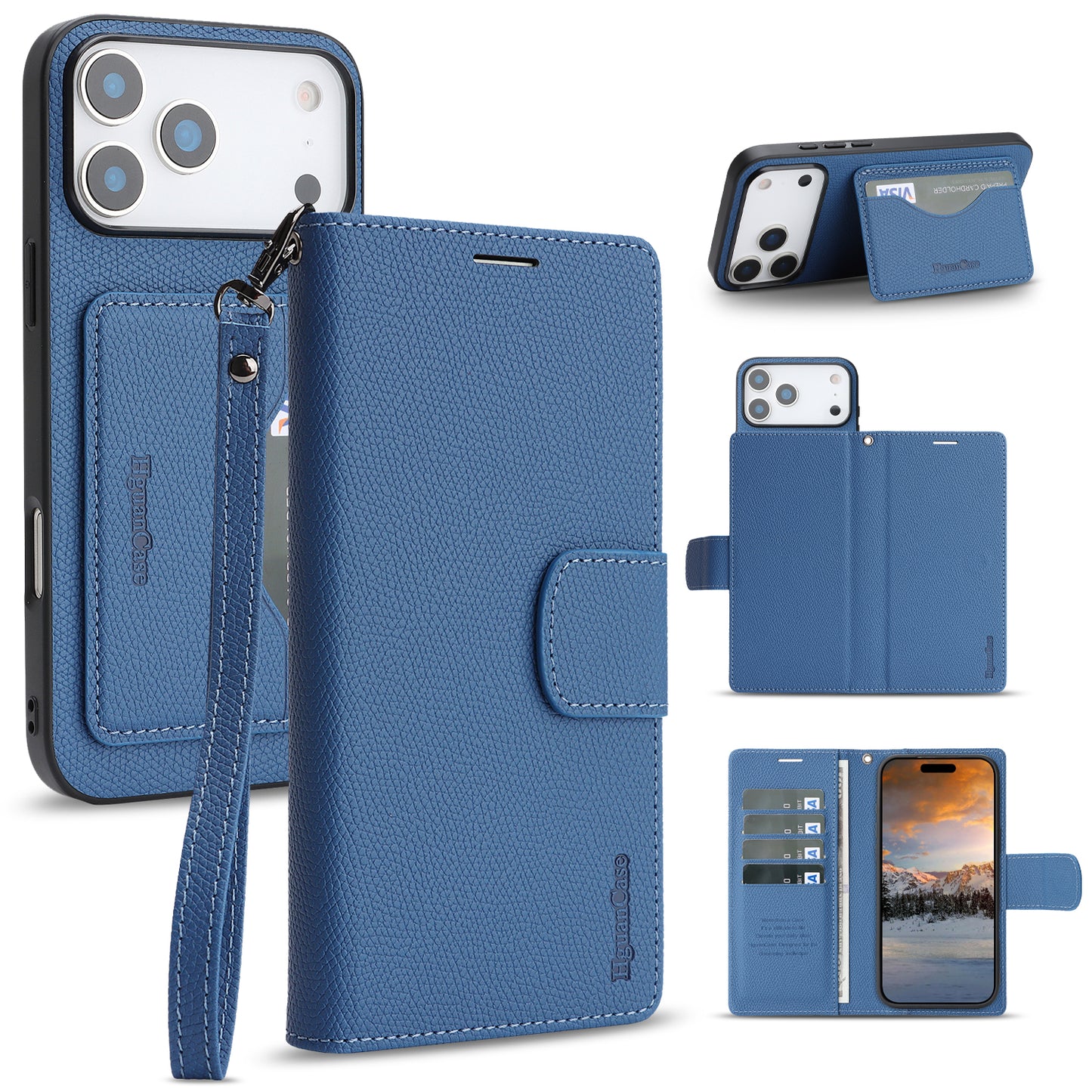 For iPhone 18 Pro / 17 Pro HGUANCASE Case Wallet Stand Detachable Vintage Leather Phone Cover with Wrist Strap