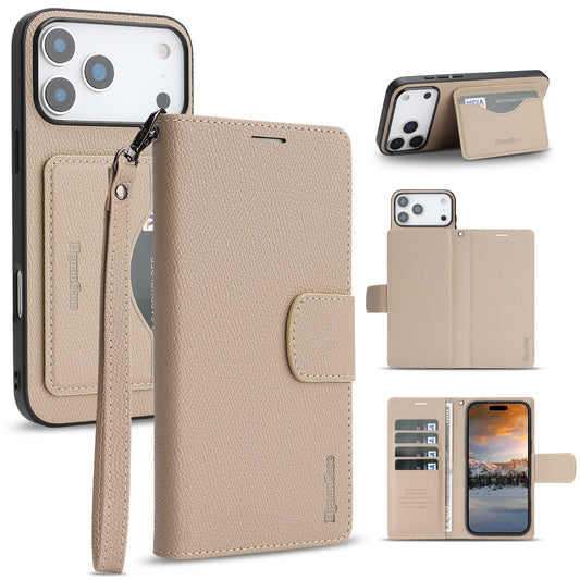 For iPhone 18 Pro / 17 Pro HGUANCASE Case Wallet Stand Detachable Vintage Leather Phone Cover with Wrist Strap
