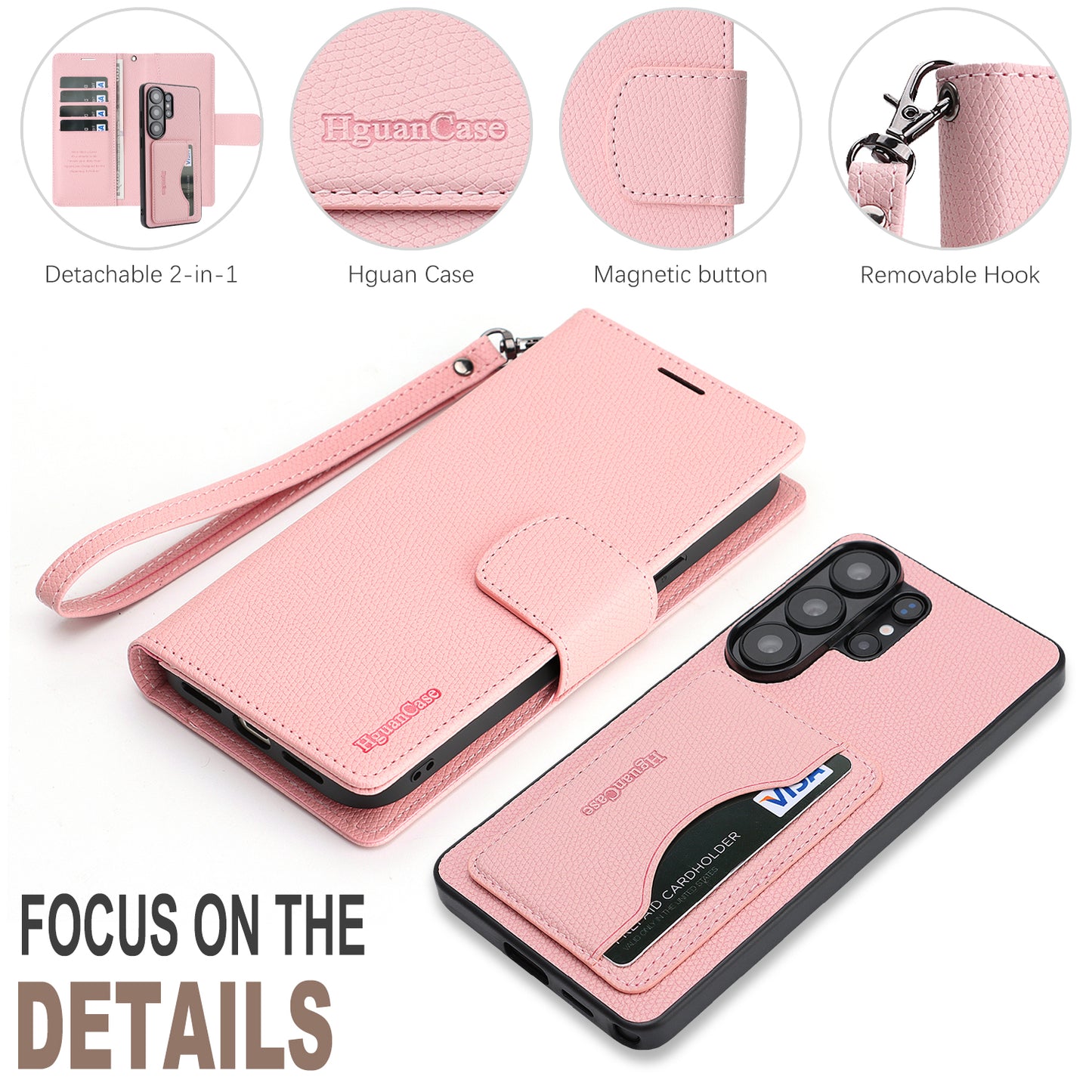 For Samsung Galaxy S26 Ultra HGUANCASE Case Wallet Stand Detachable Vintage Leather Phone Cover with Wrist Strap
