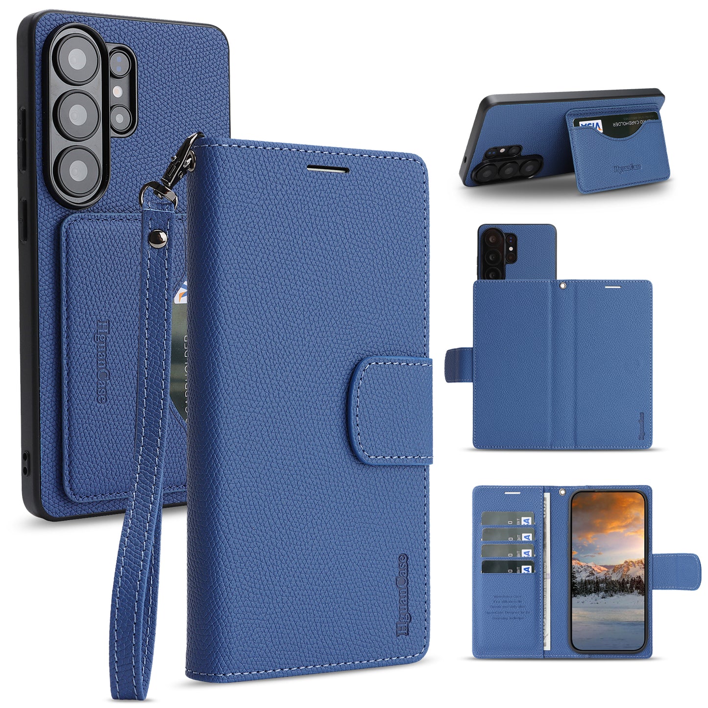 For Samsung Galaxy S26 Ultra HGUANCASE Case Wallet Stand Detachable Vintage Leather Phone Cover with Wrist Strap