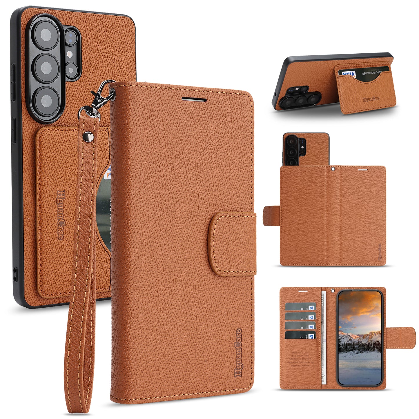 For Samsung Galaxy S26 Ultra HGUANCASE Case Wallet Stand Detachable Vintage Leather Phone Cover with Wrist Strap