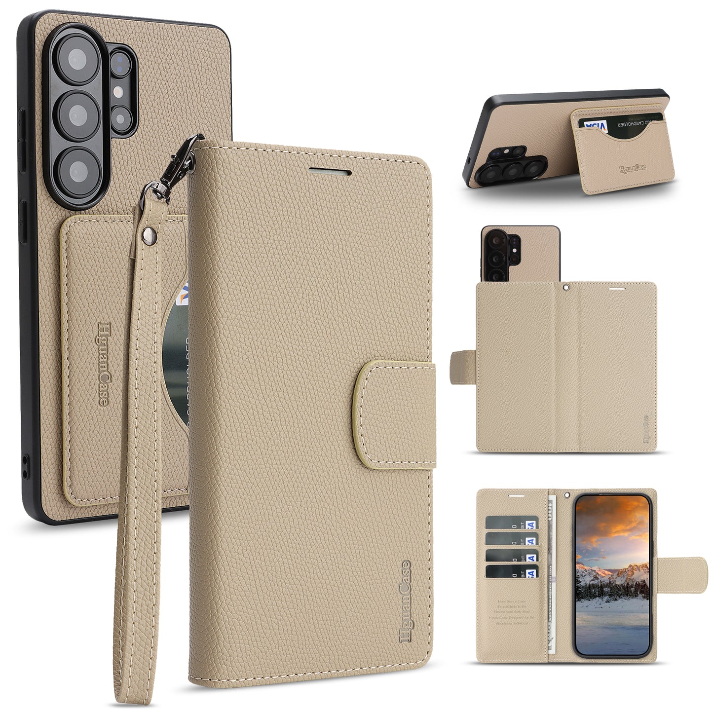 For Samsung Galaxy S26 Ultra HGUANCASE Case Wallet Stand Detachable Vintage Leather Phone Cover with Wrist Strap