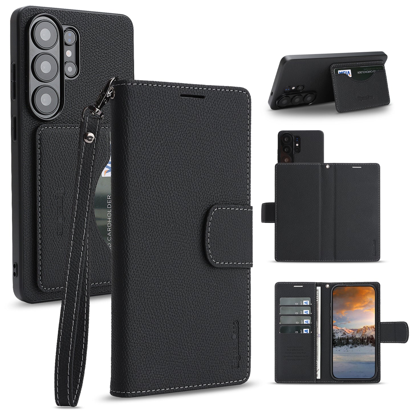 For Samsung Galaxy S26 Ultra HGUANCASE Case Wallet Stand Detachable Vintage Leather Phone Cover with Wrist Strap