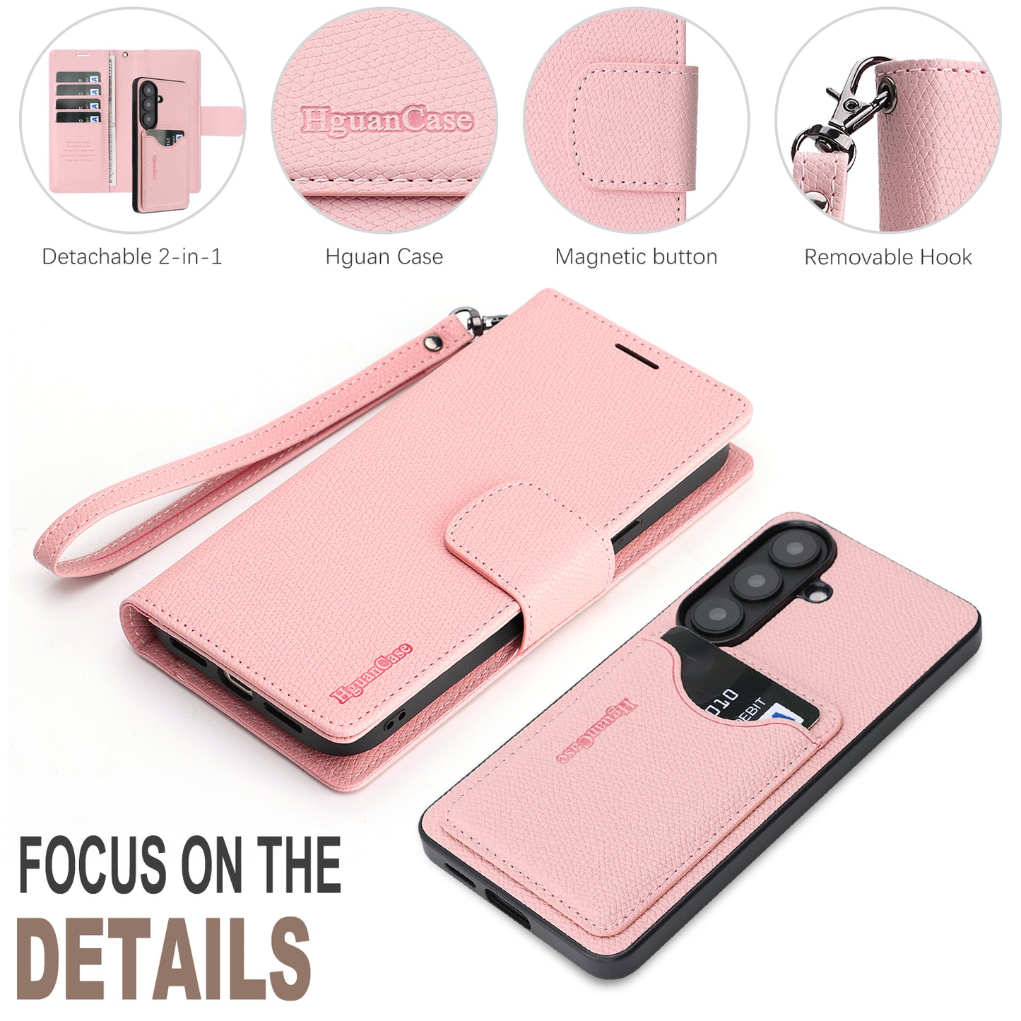 For Samsung Galaxy S26 HGUANCASE Case Wallet Stand Detachable Vintage Leather Phone Cover with Wrist Strap