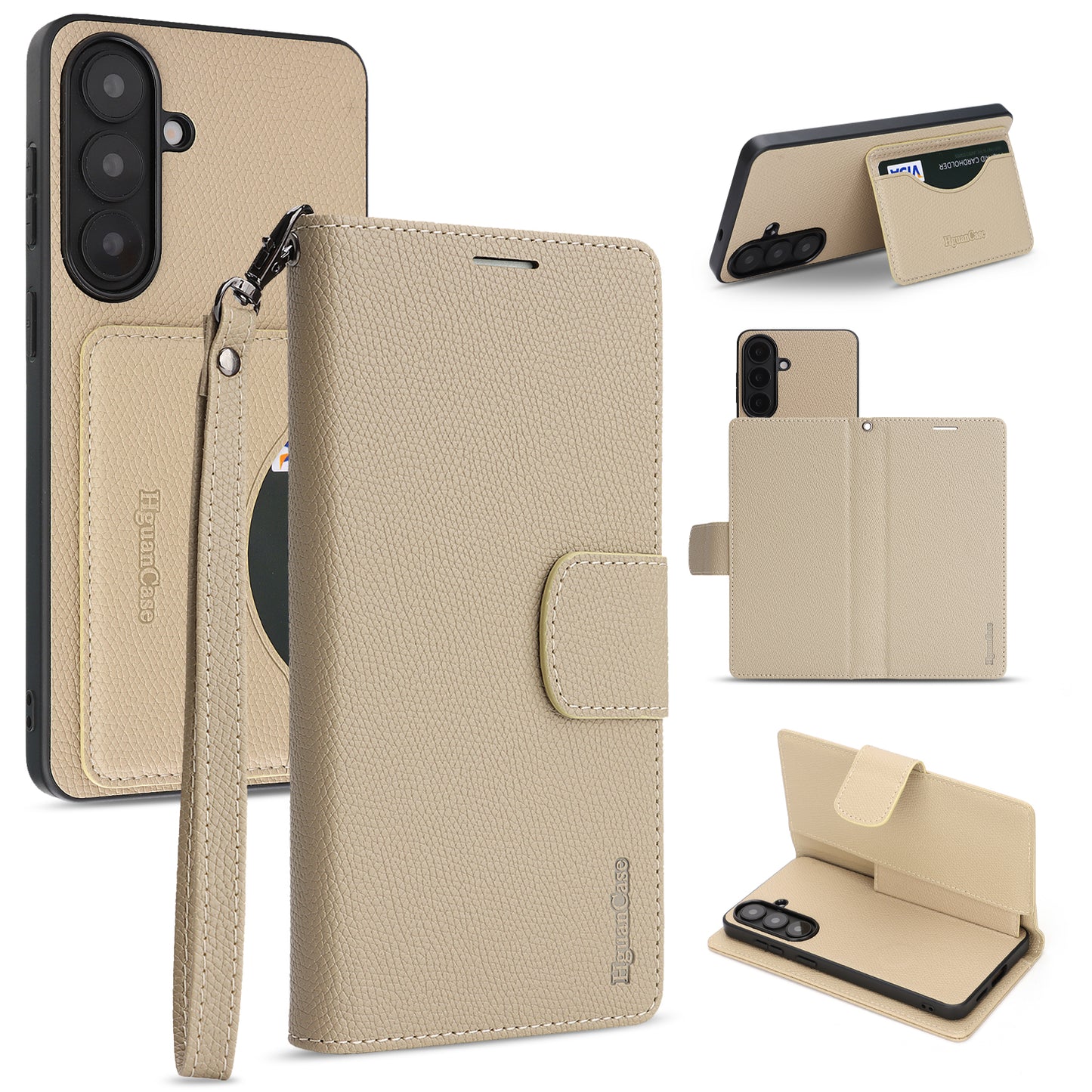 For Samsung Galaxy A57 5G HGUANCASE Case Wallet Stand Detachable Vintage Leather Phone Cover with Wrist Strap