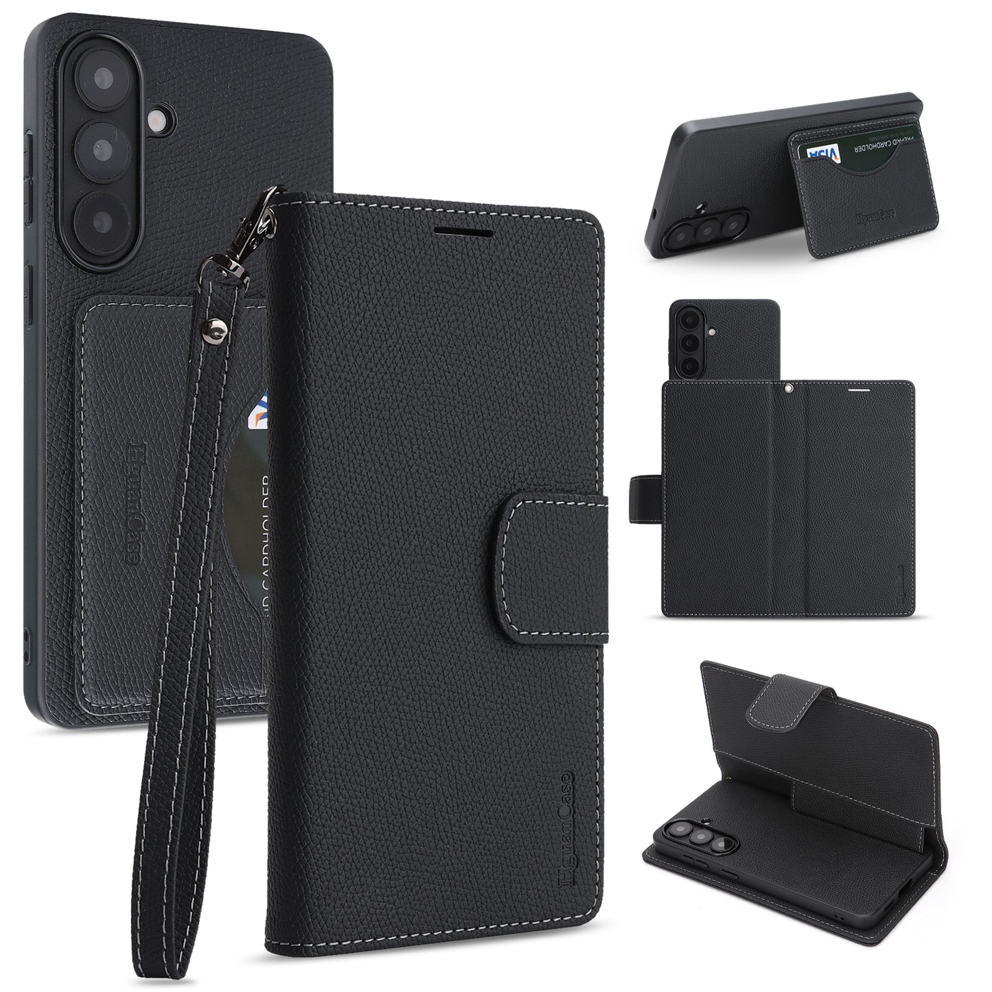 For Samsung Galaxy A57 5G HGUANCASE Case Wallet Stand Detachable Vintage Leather Phone Cover with Wrist Strap