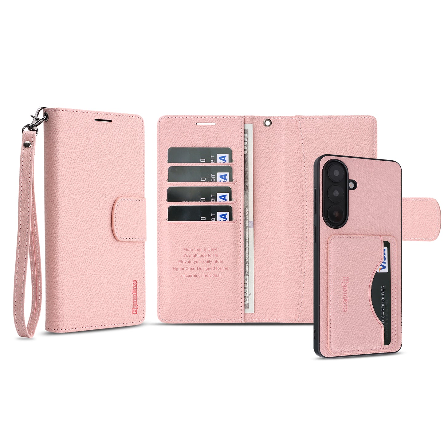 For Samsung Galaxy A37 5G HGUANCASE Case Wallet Stand Detachable Vintage Leather Phone Cover with Wrist Strap
