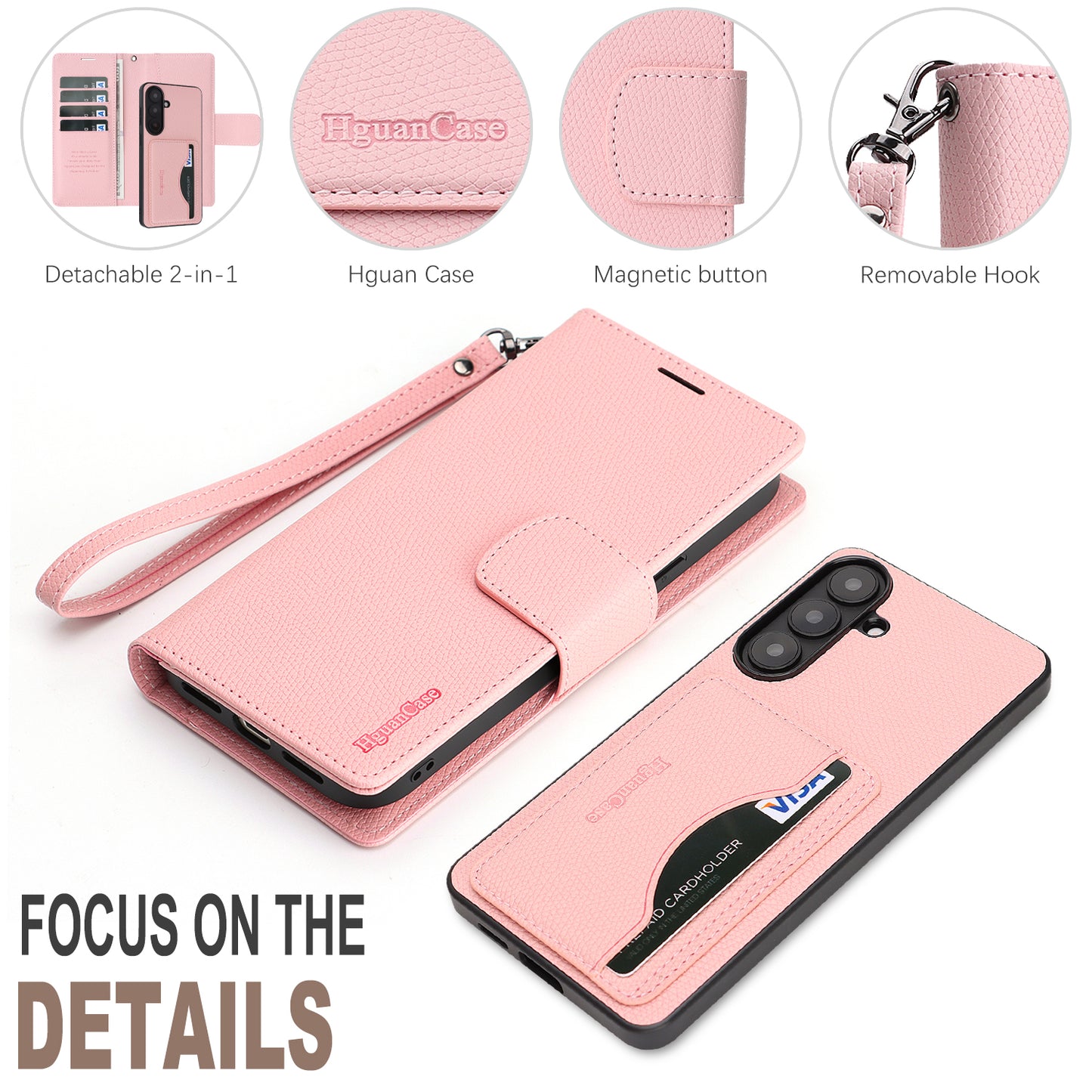 For Samsung Galaxy A37 5G HGUANCASE Case Wallet Stand Detachable Vintage Leather Phone Cover with Wrist Strap