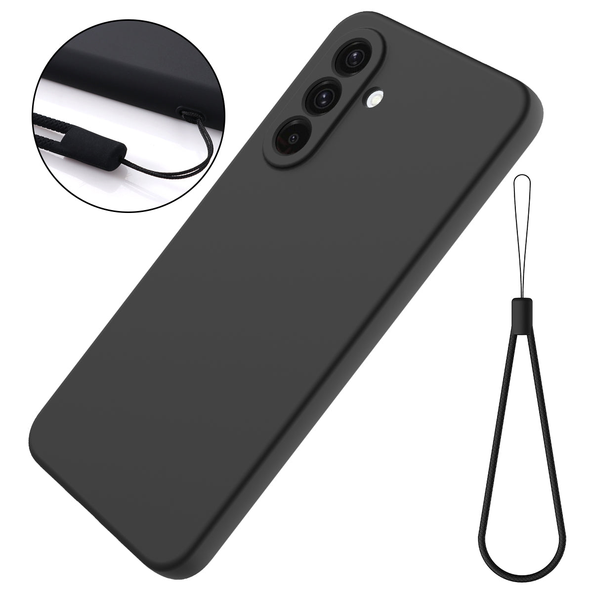 For Samsung Galaxy A27 5G Liquid Silicone Case Phone Back Cover with Hand Strap