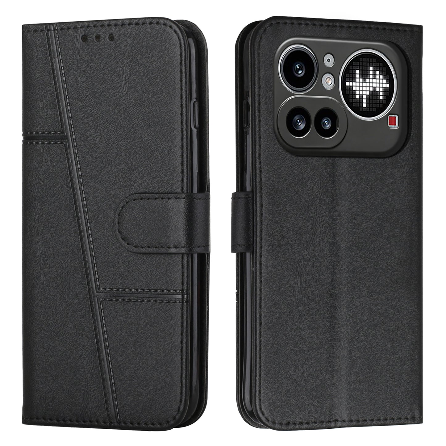 Nothing Phone (4a) Pro Wallet-Handyhülle – Schutzhülle aus PU-Leder, mit Ziernähten, Magnetverschluss, Standfunktion & Handschlaufe