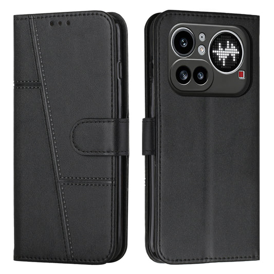 Nothing Phone (4a) Pro Wallet-Handyhülle – Schutzhülle aus PU-Leder, mit Ziernähten, Magnetverschluss, Standfunktion & Handschlaufe