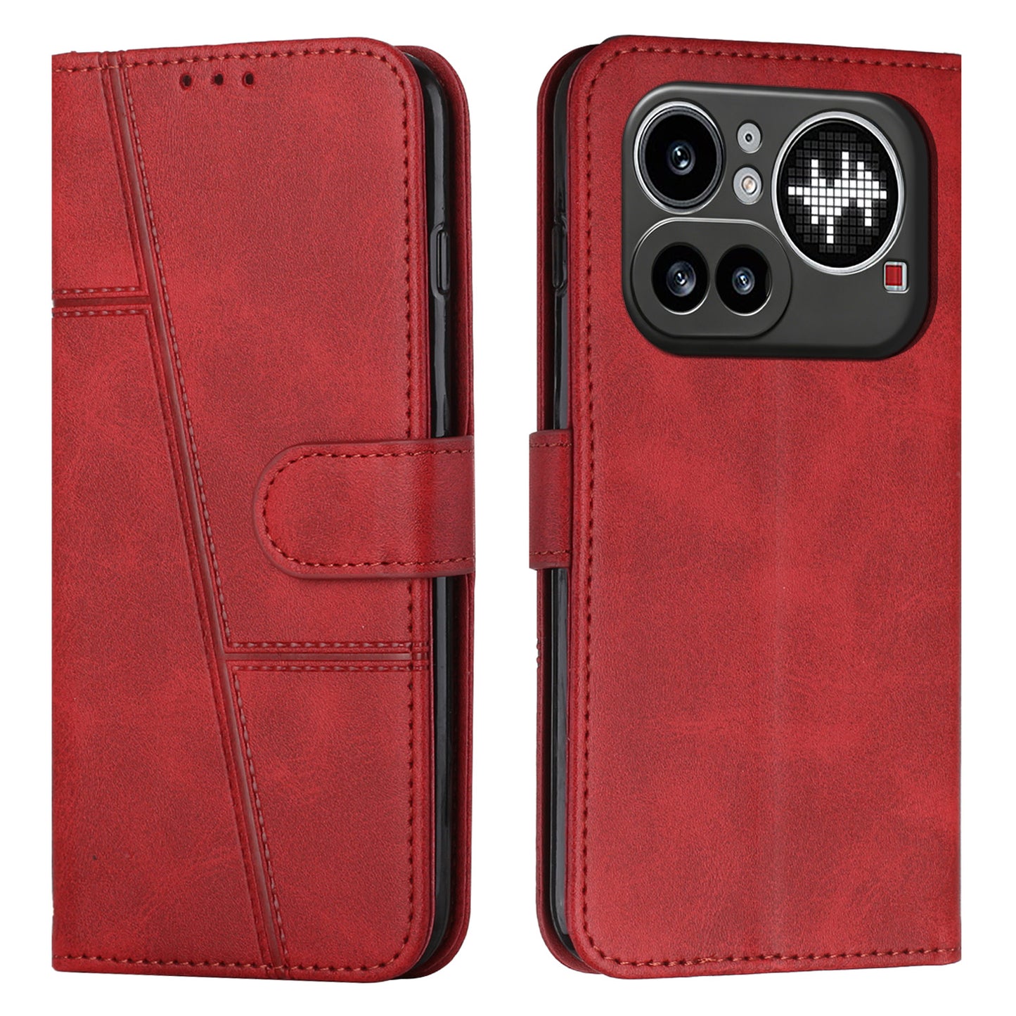 Nothing Phone (4a) Pro Wallet-Handyhülle – Schutzhülle aus PU-Leder, mit Ziernähten, Magnetverschluss, Standfunktion & Handschlaufe