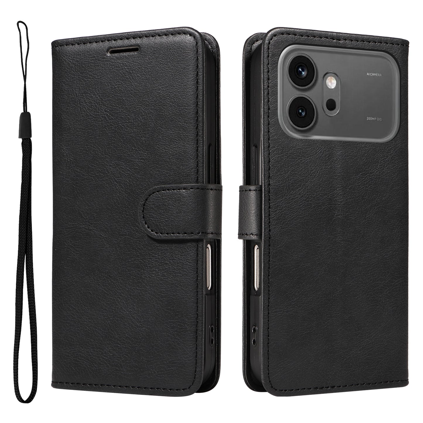 For Honor 600 Pro 5G / Honor 600 5G Leather Wallet Case with Strap Solid Color Phone Stand Cover