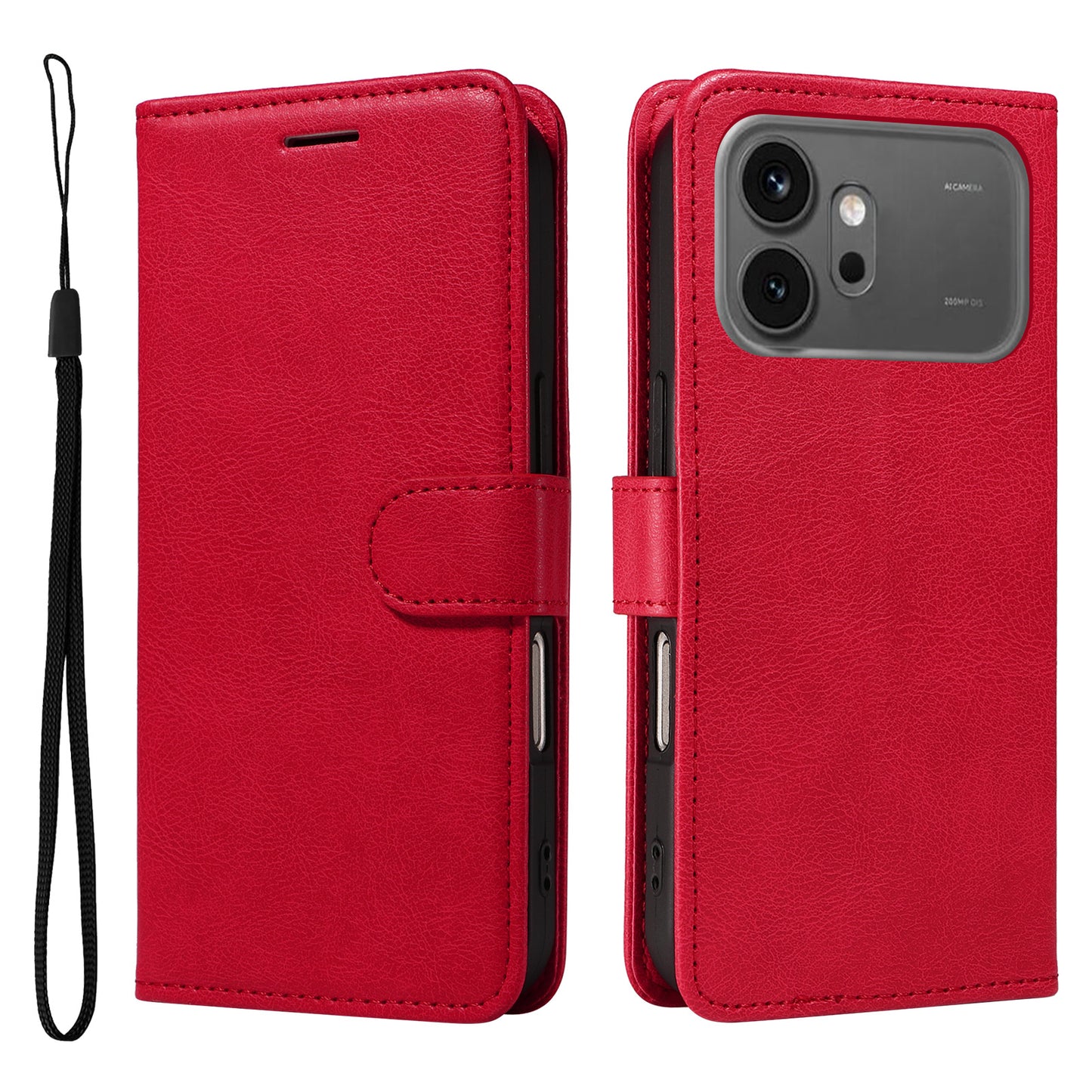 For Honor 600 Pro 5G / Honor 600 5G Leather Wallet Case with Strap Solid Color Phone Stand Cover