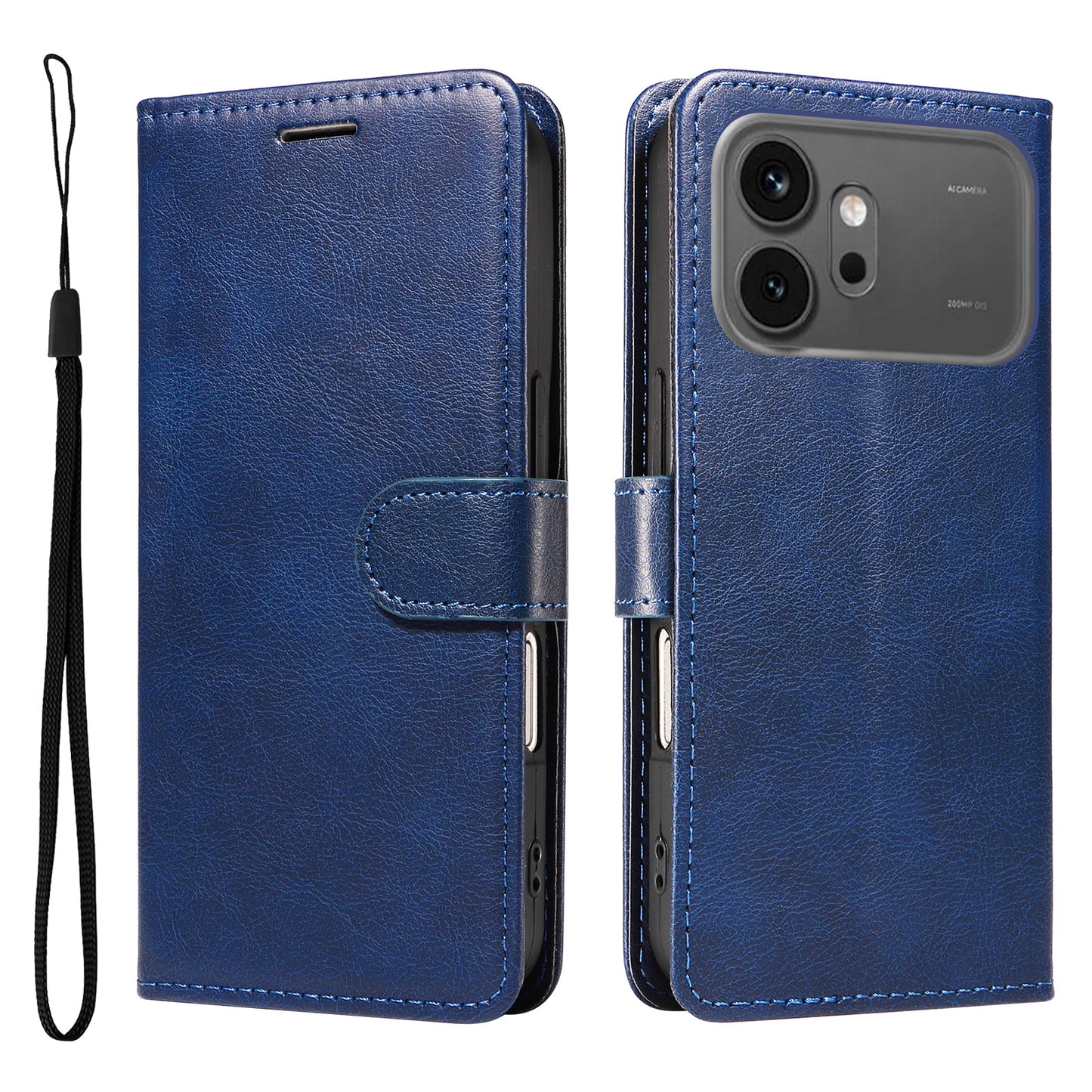 For Honor 600 Pro 5G / Honor 600 5G Leather Wallet Case with Strap Solid Color Phone Stand Cover