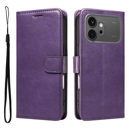 Honor 600 5G / Honor 600 Pro 5G Handyhülle – Leder-Geldbörsen- mit Riemen, einfarbige Handy-Ständer-Abdeckung