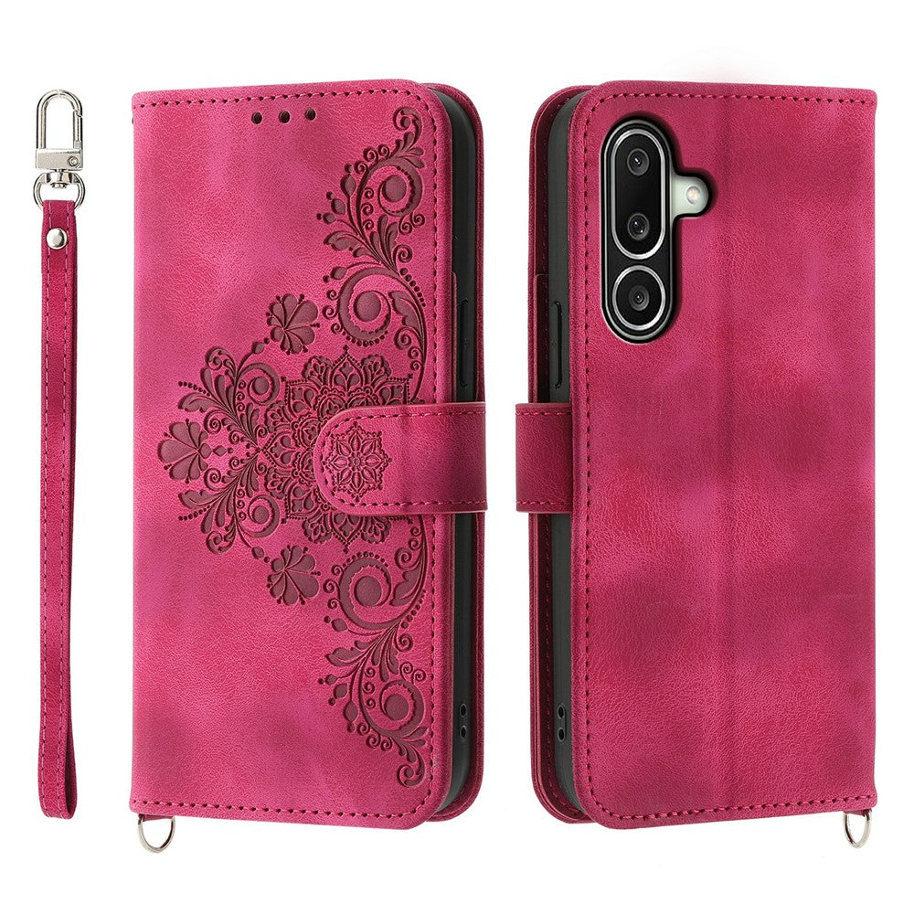 For Samsung Galaxy A27 5G Wallet Case Flower Pattern PU Leather Phone Cover with Strap