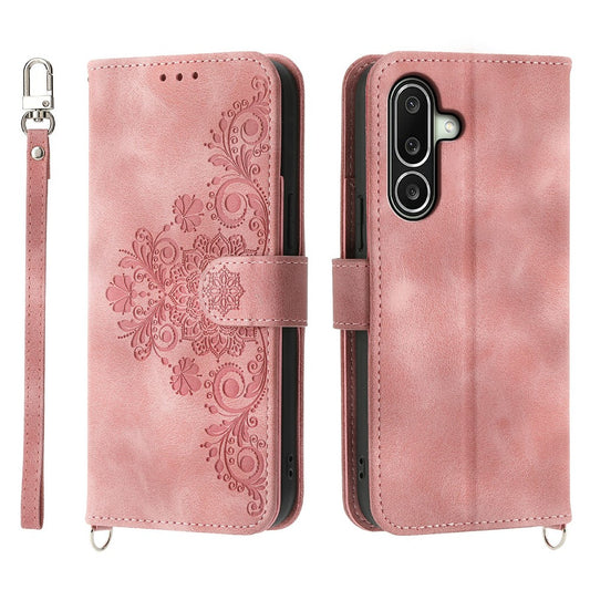 For Samsung Galaxy A27 5G Wallet Case Flower Pattern PU Leather Phone Cover with Strap
