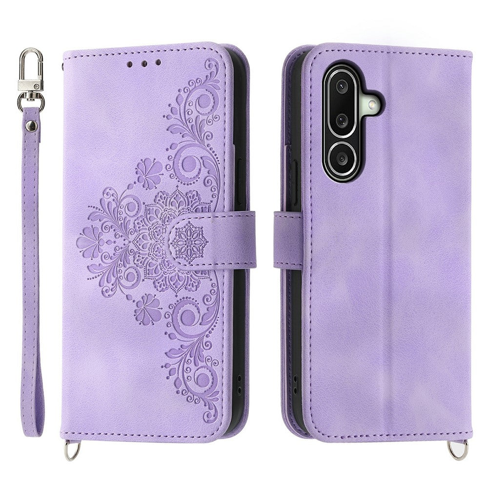 For Samsung Galaxy A27 5G Wallet Case Flower Pattern PU Leather Phone Cover with Strap