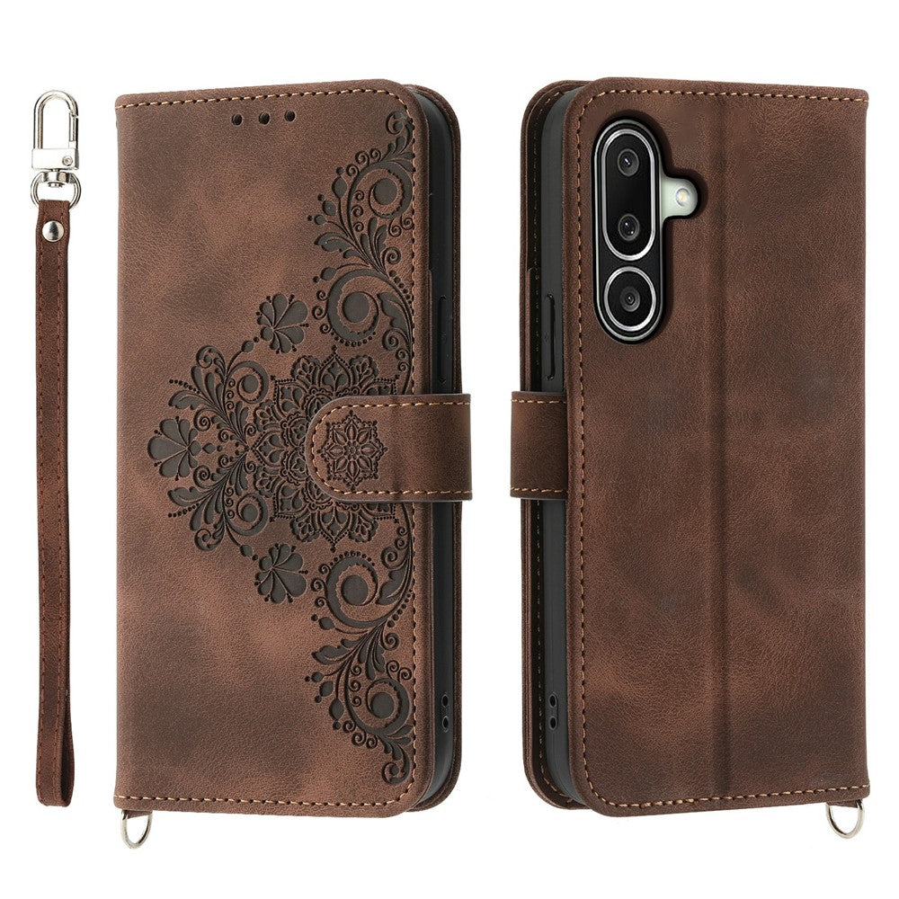 For Samsung Galaxy A27 5G Wallet Case Flower Pattern PU Leather Phone Cover with Strap