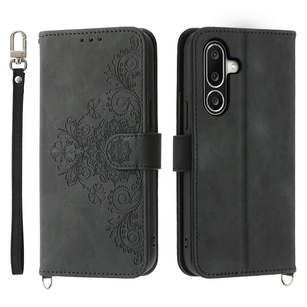 For Samsung Galaxy A27 5G Wallet Case Flower Pattern PU Leather Phone Cover with Strap