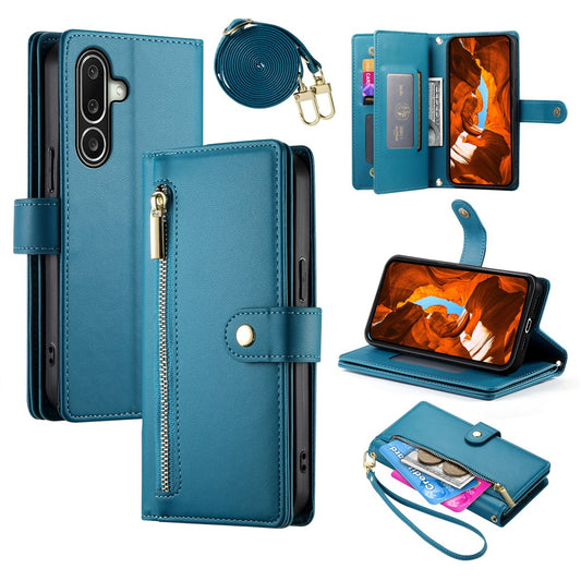 For Samsung Galaxy A27 5G Leather Case Zipper Pocket Wallet Phone Cover with Straps