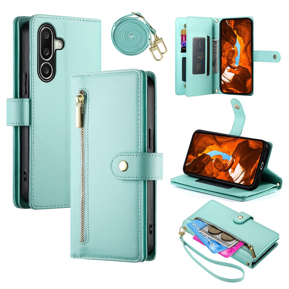 For Samsung Galaxy A27 5G Leather Case Zipper Pocket Wallet Phone Cover with Straps