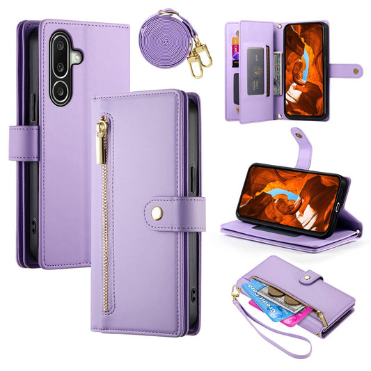 For Samsung Galaxy A27 5G Leather Case Zipper Pocket Wallet Phone Cover with Straps
