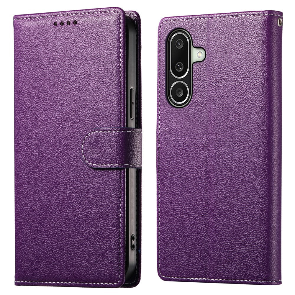 For Samsung Galaxy A27 5G Case Magnetic Snap Litchi Texture Leather Wallet Phone Cover with Wrist Strap