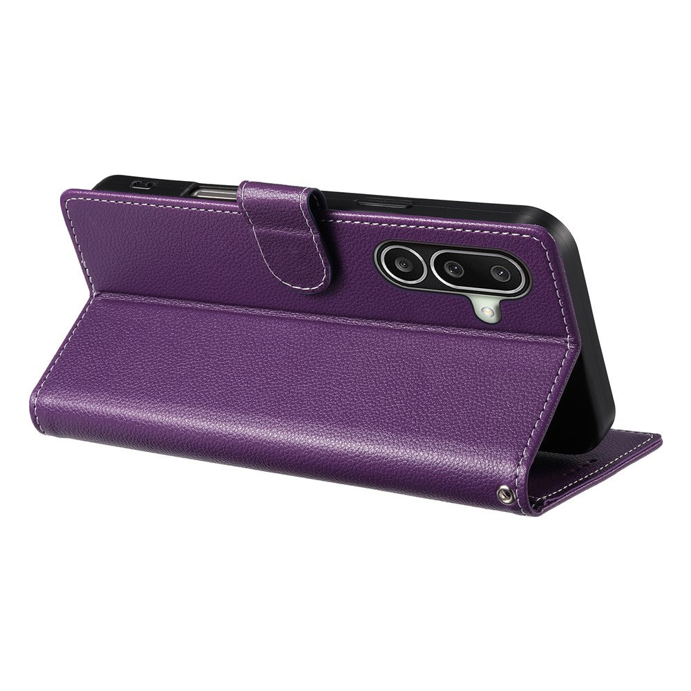 For Samsung Galaxy A27 5G Case Magnetic Snap Litchi Texture Leather Wallet Phone Cover with Wrist Strap