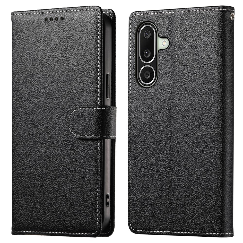 For Samsung Galaxy A27 5G Case Magnetic Snap Litchi Texture Leather Wallet Phone Cover with Wrist Strap