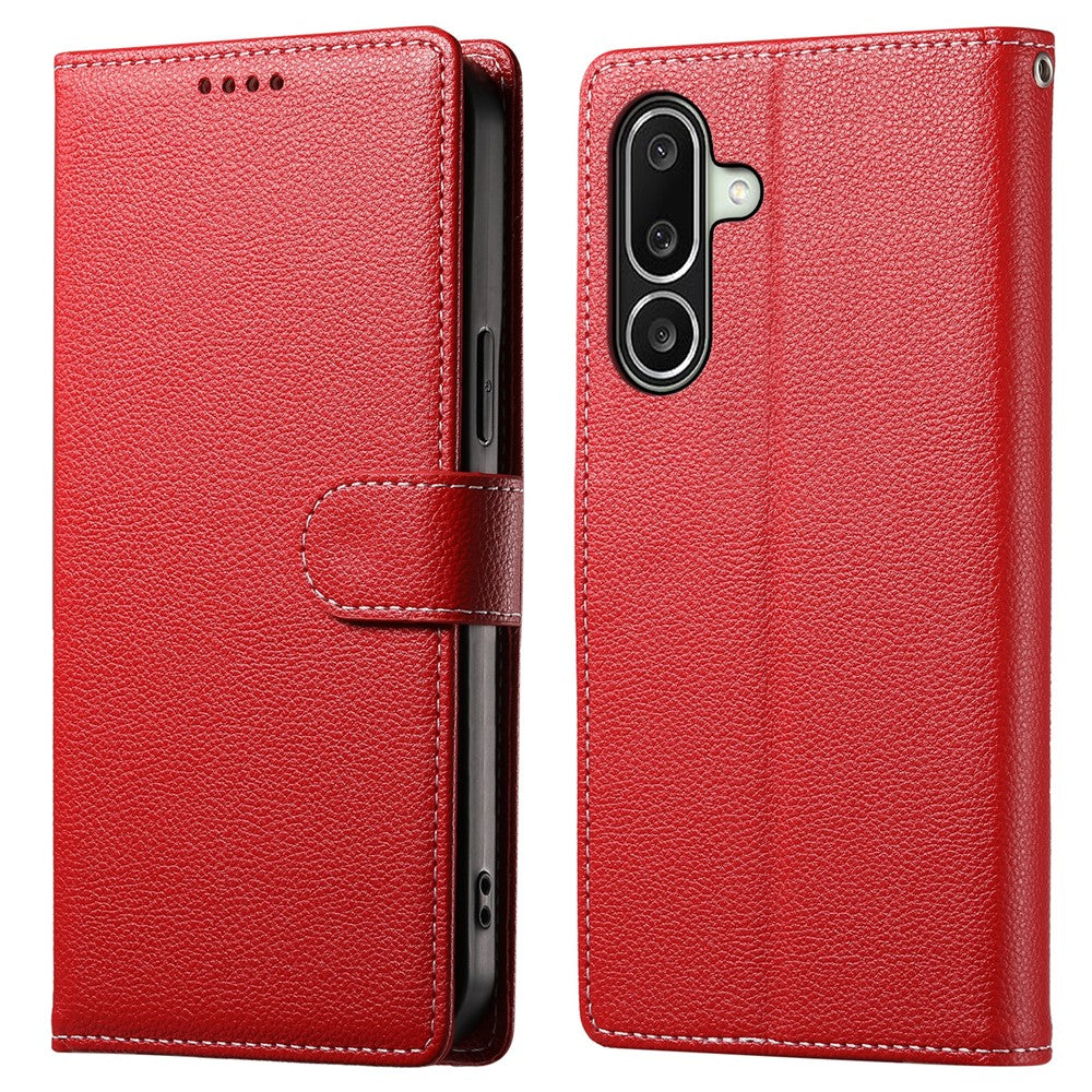 For Samsung Galaxy A27 5G Case Magnetic Snap Litchi Texture Leather Wallet Phone Cover with Wrist Strap