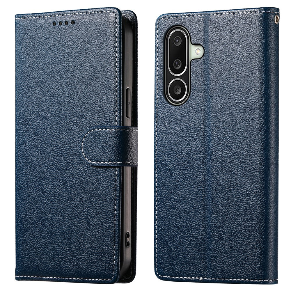 For Samsung Galaxy A27 5G Case Magnetic Snap Litchi Texture Leather Wallet Phone Cover with Wrist Strap